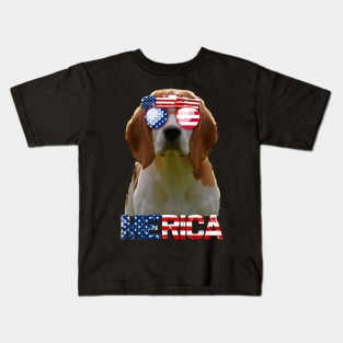 Merica Beagles Dog American Flag 4Th Of July Kids T-Shirt